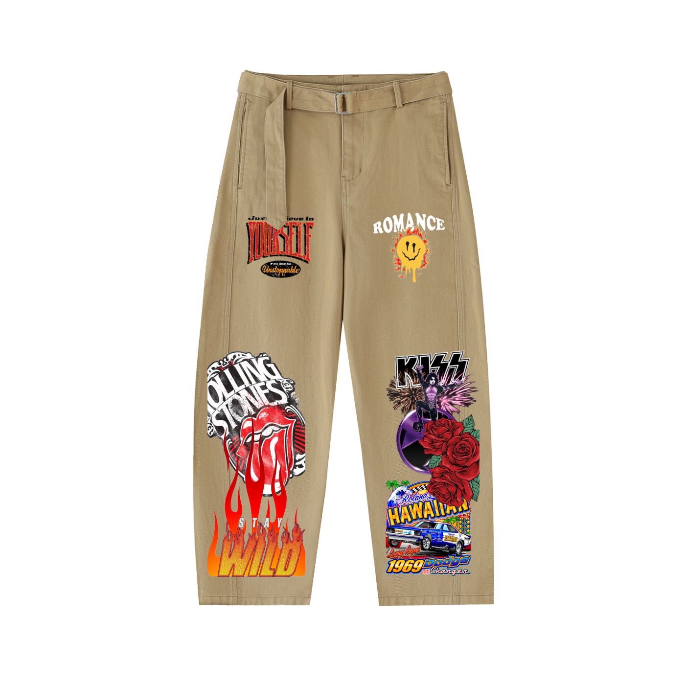 Twisted-Seam Belted Curved-Blade Pants