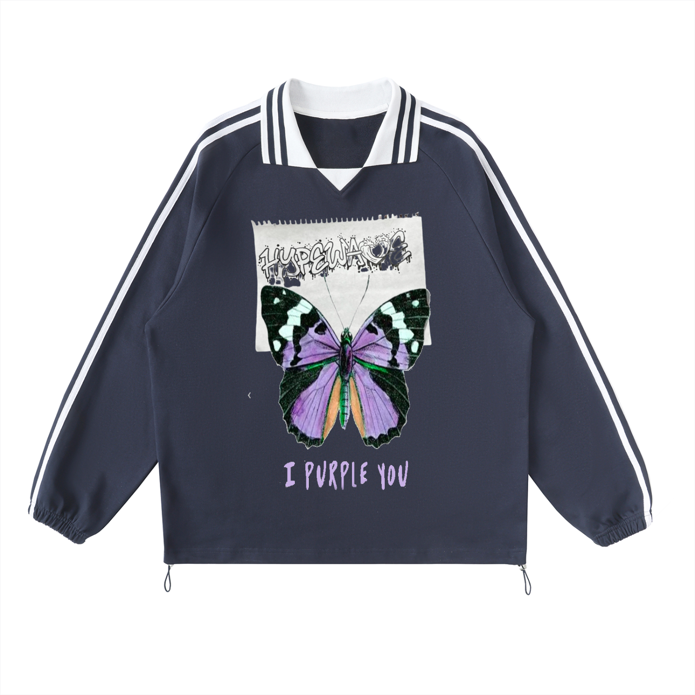 Contrast Striped Lapel Collar Sweatshirt
