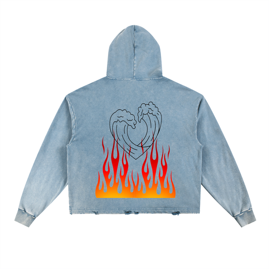 Vintage Washed Frayed-Hem Hoodie